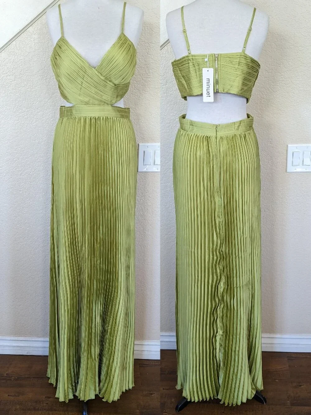 Lime Green Pleated Cutout Formal Wedding Party Maxi Dress 12